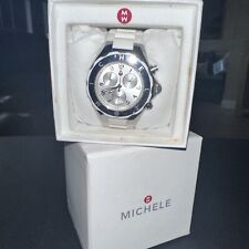 MICHELE Tahitian Jelly Bean Womens Chronograph Watch Silver Dial White Silicone