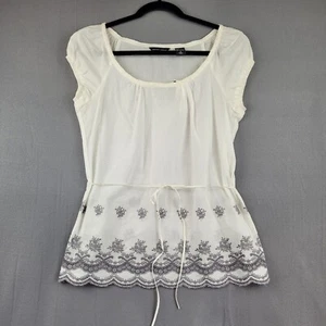 New York & Company Women's Boho Top Tie Waist Embroidered 100% Cotton Size Small - Picture 1 of 9