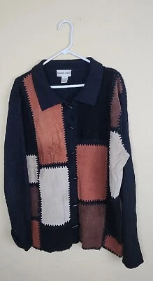 Cárdigan Suéter Hampshire Studio Mujer Plus Cuero Negro Marrón Color Bloque XL Foto 1 de 4