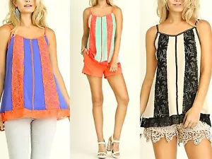 Top Umgee taglia S M L nero fluo capriccioso ricamato cottage pizzo tunica donna - Foto 1 di 26