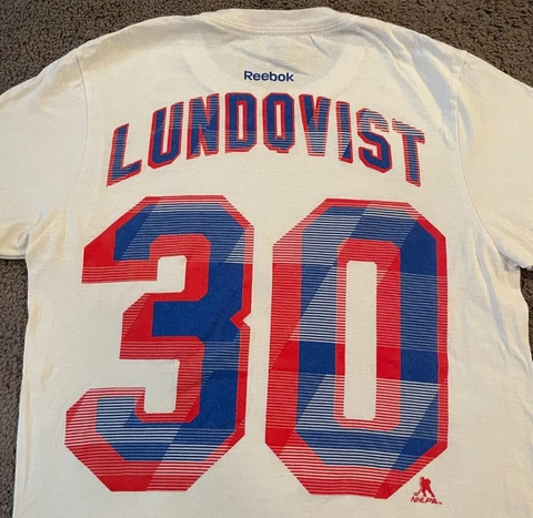 Men's Rare Colorway Reebok New York Rangers Henrik Lundqvist White T-Shirt Small Cover
