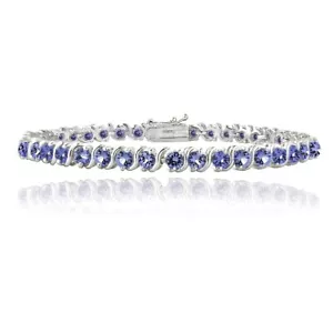 Sterlingsilber poliert Tansanit ""S"" Design Bar klassisches Tennisarmband - Bild 1 von 6