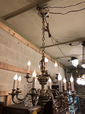 Antique Nickle Plated Brass Williamsburg Style 12 Light Chandelier 44” X 26” - Image 1 of 4