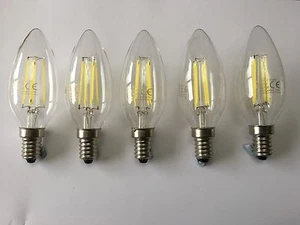 PAQUETE DE 5 LÁMPARAS DE FILAMENTO VELA LED E14 4W C35 6000K SALIDA DE LUZ DIURNA VERDADERA - Imagen 1 de 6
