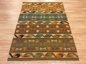 Handwoven Antique look Tribal Kilim Blue Rusty 100% Wool Rug 122x181cm 50% OFF - Picture 1 of 6