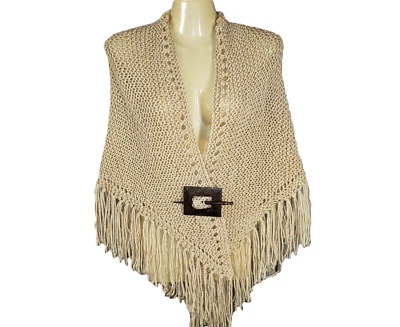 NUEVO Beige Tostado Tejido a Mano Chal Envolvente Bufanda Boho Hippie Tejido Flecos Encubrimiento Foto 1 de 4