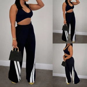 Plus Size Women Casual Loose Wide Leg Sports Pants Ladies Elastic Waist Trousers - Picture 1 of 16