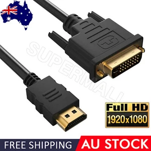 HDMI to DVI Cable Male DVI-D for LCD Monitor Computer PC DVD Cord Lead OZ - Picture 1 of 13
