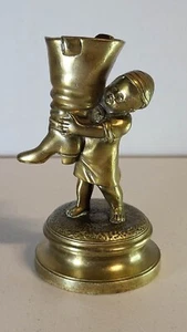 BRONZE SCULPTURE TOM THUMB & THE BOOT OF SEVEN LEAGUES FIGURINE MATCH HOLDER - Picture 1 of 7