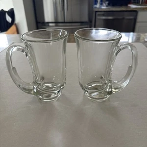 VTG Tiara Clear Hunter Horn Glass 12 oz Mugs Tankard Set of 2 - Picture 1 of 2