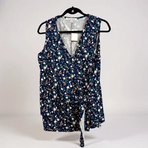 Blusa envolvente floral azul marino The Vanity Room para mujer sin mangas cuello en V talla 1X nueva con etiquetas - Imagen 1 de 6