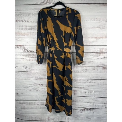 Vestido Who What Wear Para Mujer Talla S Negro Mostaza Abstracto Maxi Manga Larga Bolsillos Foto 1 de 4