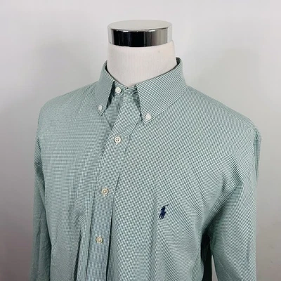 Polo Ralph Lauren 17.5 34/35 Custom Fit Dress Shirt Green White Plaid Cotton - Image 1 of 4