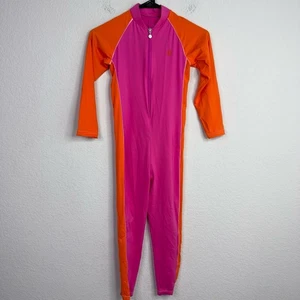 Coolibar Swimsuit Girls S Orange Pink UPF 50 Barracuda Neck to Ankle One Piece - Picture 1 of 7
