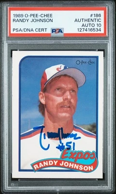 1989 O Pee Chee Randy Johnson SIGNED #186 RC Rookie Card PSA 10 AUTOGRAPH Slab - Image 1 of 2