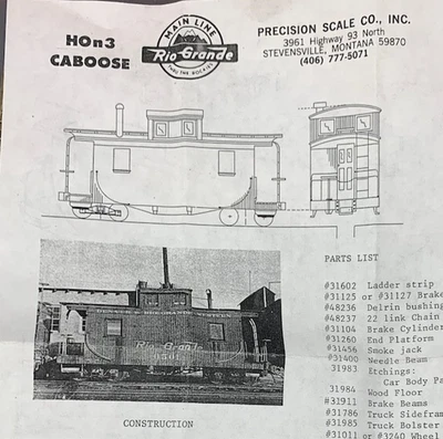HOn3 PSC #PK-69 D&RGW 8 Wheel Caboose 23’ Brass Kit w/Brass Trucks NIB! HO6697 - Image 1 of 4
