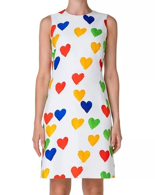 Vestido Vaina Estampado Corazones Akris Algodón Seda Blanco Arco Iris Pintado Colorido 4 Foto 1 de 4