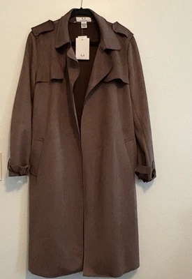 Nuevo con etiquetas Abrigo informal de negocios Magaschoni marrón imitación cuero con cinturón bolsillos para mujer, talla L Foto 1 de 4