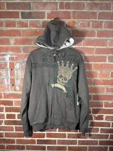 NWT Vintage Y2k Billabong Skull Embroidered Hoodie Sweatshirt Zip Up Adult XL - Picture 1 of 8