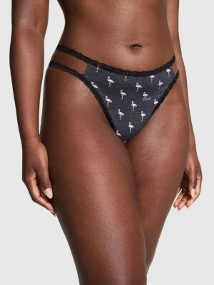 Victoria's Secret PINK - S Wink Lace-Trim Strappy Thong Panty - Rib Cotton - Image 1 of 3