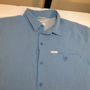 COLUMBIA OMNI-SHADE Sun Protection OUTDOOR BUTTON FRONT SHIRT Mens L Blue  - Picture 1 of 3