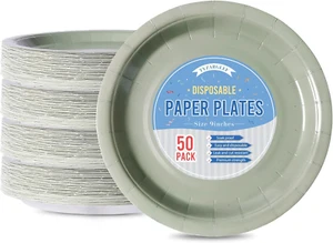Disposable Paper Plates Sage Green, 50 Count 9” Dinner Plates Bulk for Party Sup - Picture 1 of 12