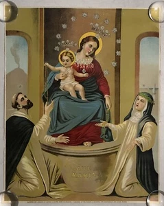 Impresión litográfica Virgen del Rosario Ave María 16 X 20 finales de 1800’s rara - Imagen 1 de 16