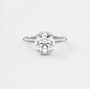 Lab Grown 2 CT Round Cut Diamond 14K Gold Half Bezel Set Ring - Picture 1 of 6