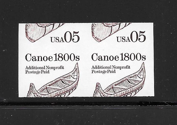 IMPERFORATE + MISCUT ERROR Pair, Scott #2453a, 5c Canoe,  MNH, Cat. $225.00 - Image 1 of 1