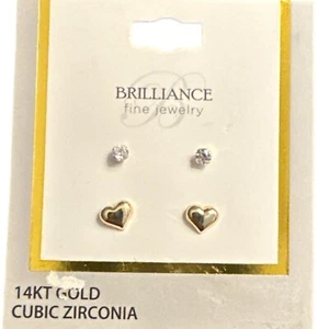14Kt Gold Cubic Zirconia Stud Earrings Set Surgical Steel Backs Fine Jewelry USA - Picture 1 of 5