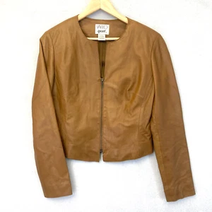 Vintage VAKKO Sport Cropped 100% Leather Jacket Womens Large Camel Brown Tan - Picture 1 of 13