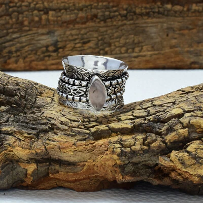 Dazzling Rose Quartz Gemstone 925 Sterling Silver Spinner Handmade Ring All Size - Image 1 of 3