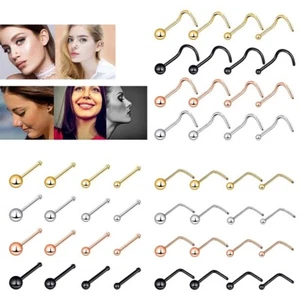 4-40 Stück 20 g winziger Nasenstecker Ring Chirurgenstahl Schraube/L Biegung/Knochen Stud Nasenlochstift - Bild 1 von 20