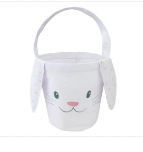 Small Easter Basket Plush Bunny Rabbit with handle all fabric soft adorable - Picture 1 of 1