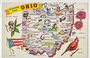 c1960 Greetings From Ohio~ Vintage Unused OH State Map Postcard - Picture 1 of 2