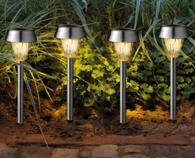 Solar Gartenleuchte 4 Stück Edelstahl LED Solarlampe Beleuchtung Warmweiß 24cm - Bild 1 von 4