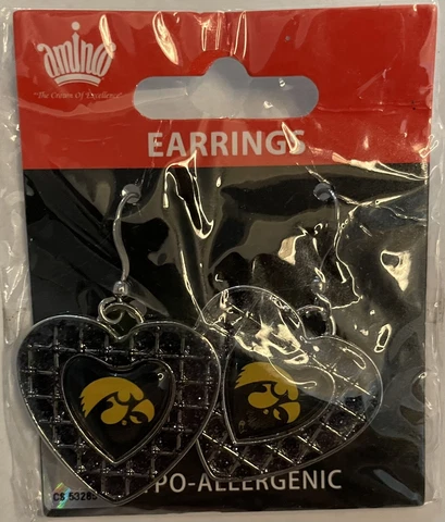 Iowa Hawkeyes Earrings Rhinestones Dangle Hypo-Allergenic Officially Licensed Cover