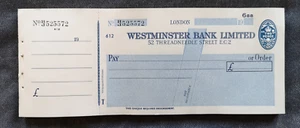 Westminster Bank unbenutzter Scheck Threadneedle Street City of London - Bild 1 von 1