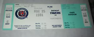Full Ticket SEATTLE MARINERS Vs DETROIT TIGERS 8-25, 1991 Tiger Stadium - Picture 1 of 2