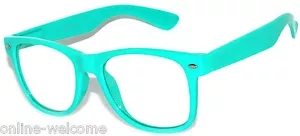 CLASSIC 80s VINTAGE RETRO CLEAR LENS SUNGLASSES SHADES TURQUOISE FRAME GLASSES - Picture 1 of 4