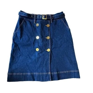 Vintage DG2 Denim Pencil Skirt 10 Button Front Belted Dark Wash Jean Stretch - Picture 1 of 6