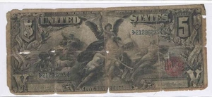 Tattered 1896 $5 Educational Series Silver Certificate Fr. 269 - Picture 1 of 2