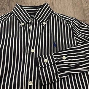 Ralph Lauren LS Button Down Shirt Toddler Boy’s 2T Vertical Stripe Black/White - Picture 1 of 3