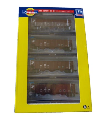 Athearn 4-Pack 75th Anniversary N Scale 40' 3-Bay Ribbed-Side Open Hopper - Image 1 of 4