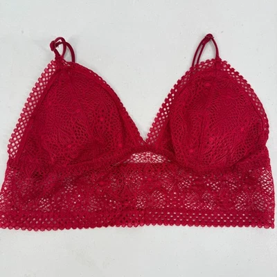 Sujetador Victoria’s Secret Mujer’s M Rojo Encaje Bralette Malla Transparente Floral Inalámbrico Foto 1 de 4