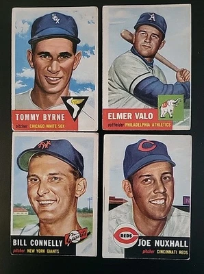 Лот бейсбольных карточек 1953 Topps - 4 различные карточки - с Томми Бирном и Джо Наксхоллом - Изображение 1 из 4