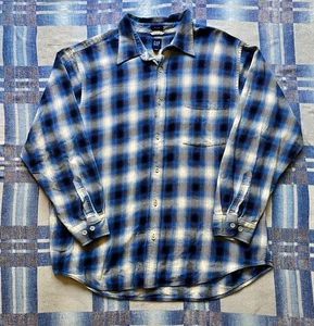 Y2K Era Gap Black And Blue Shadow Plaid Flannel Button Up XL - Picture 1 of 7