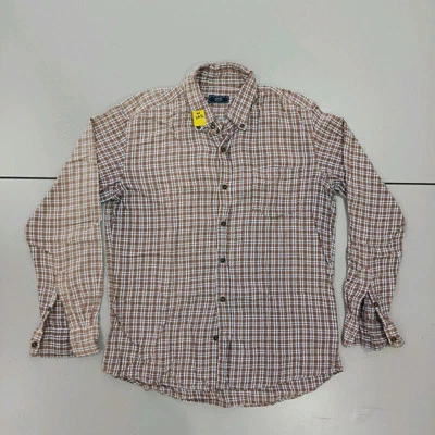 HOMME Plaid Shirt Men Button Up Shirt Long Sleeve Collared Brown Size L Pit21 - Image 1 of 4