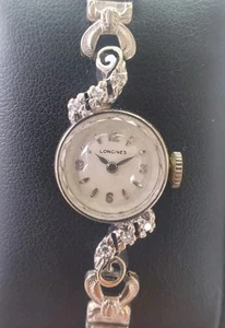 Vintage Longines Swiss Solid 14K White Gold Genuine Diamonds Ladies Dress Watch - Picture 1 of 6