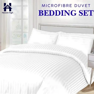 Hotel Quality Microfibre Duvet Cover Set with Pillowcases, Satin Stripes Design - Picture 1 of 16